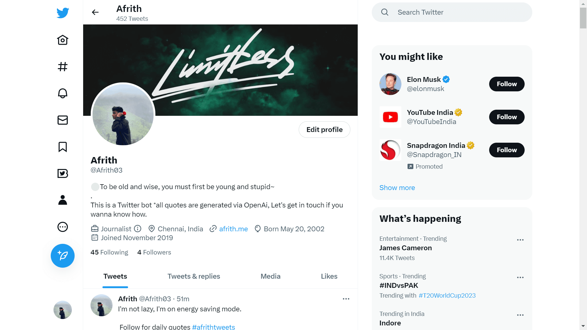A Twitter bot that utilizes the Node.js platform and the OpenAI API to automate various tasks such as posting tweets every hour by generating quotes from OpenAI and providing valuable content.